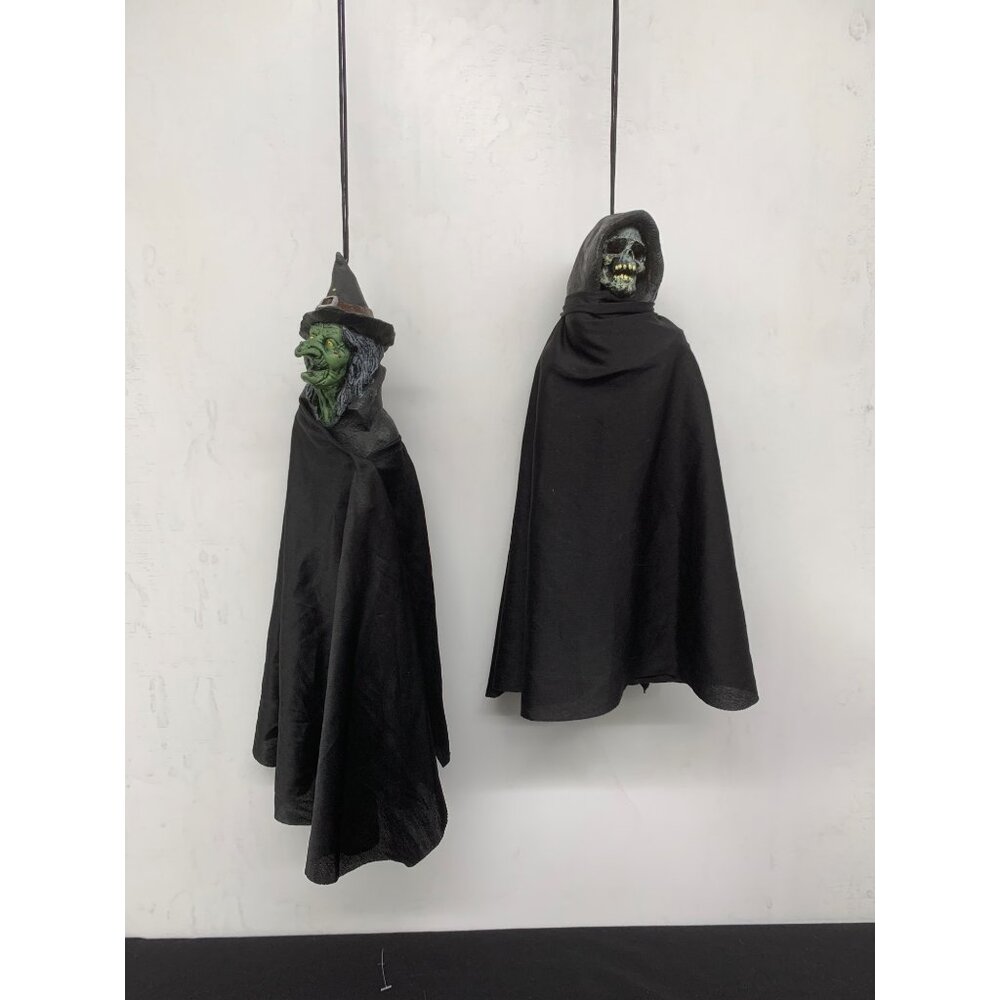 Pair Vintage Paper Magic Group Halloween Hanging Bungee Witch & Grim Reaper Skel